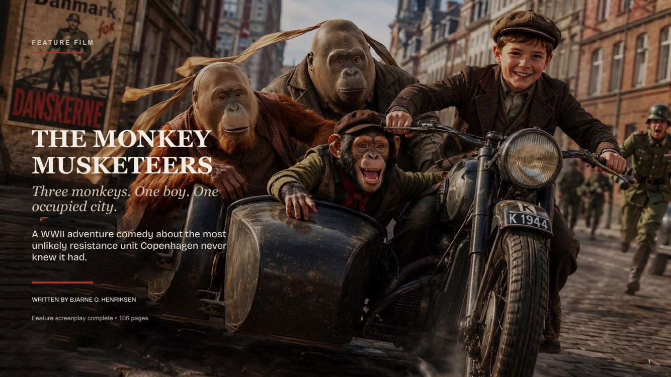 The Monkey Musketeers pitch deck first slide